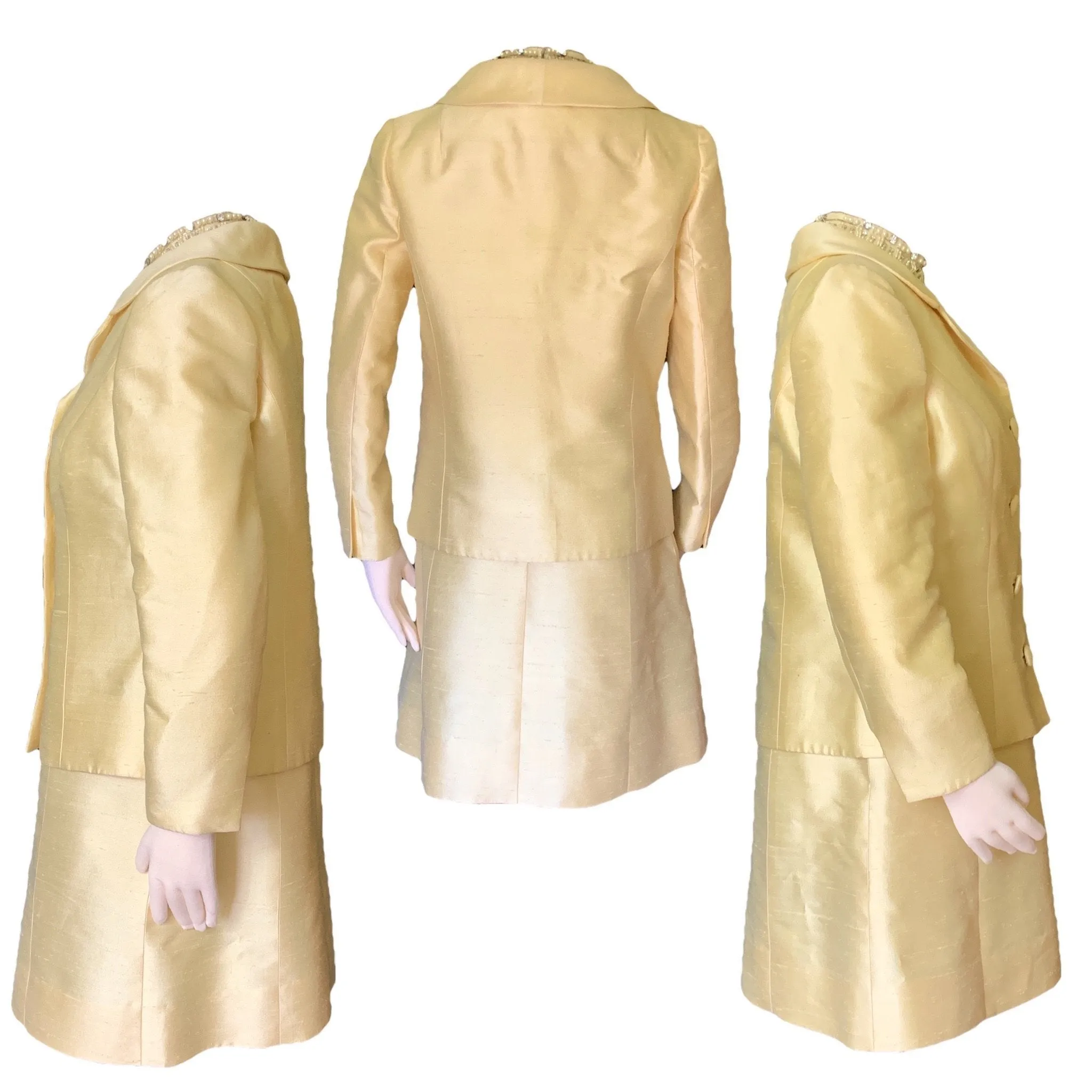 Vintage Dress and Jacket in Yellow with a Jewelled Collar by Jack Bryan. Mother of the Bride Wedding Attire.