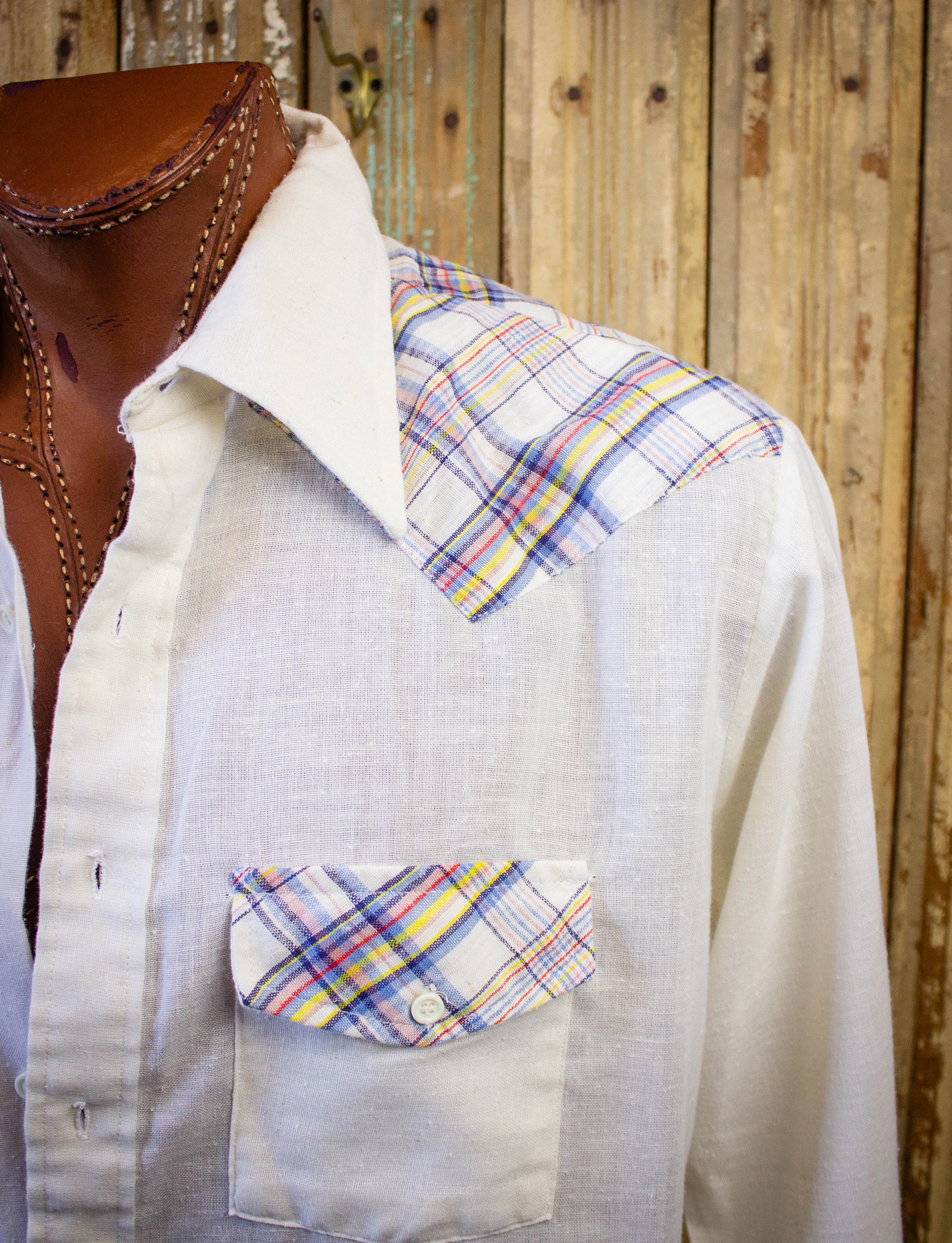 Vintage Sutton Button Up Western Shirt With Plaid Detailing White 2XL