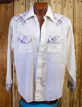 Vintage Sutton Button Up Western Shirt With Plaid Detailing White 2XL