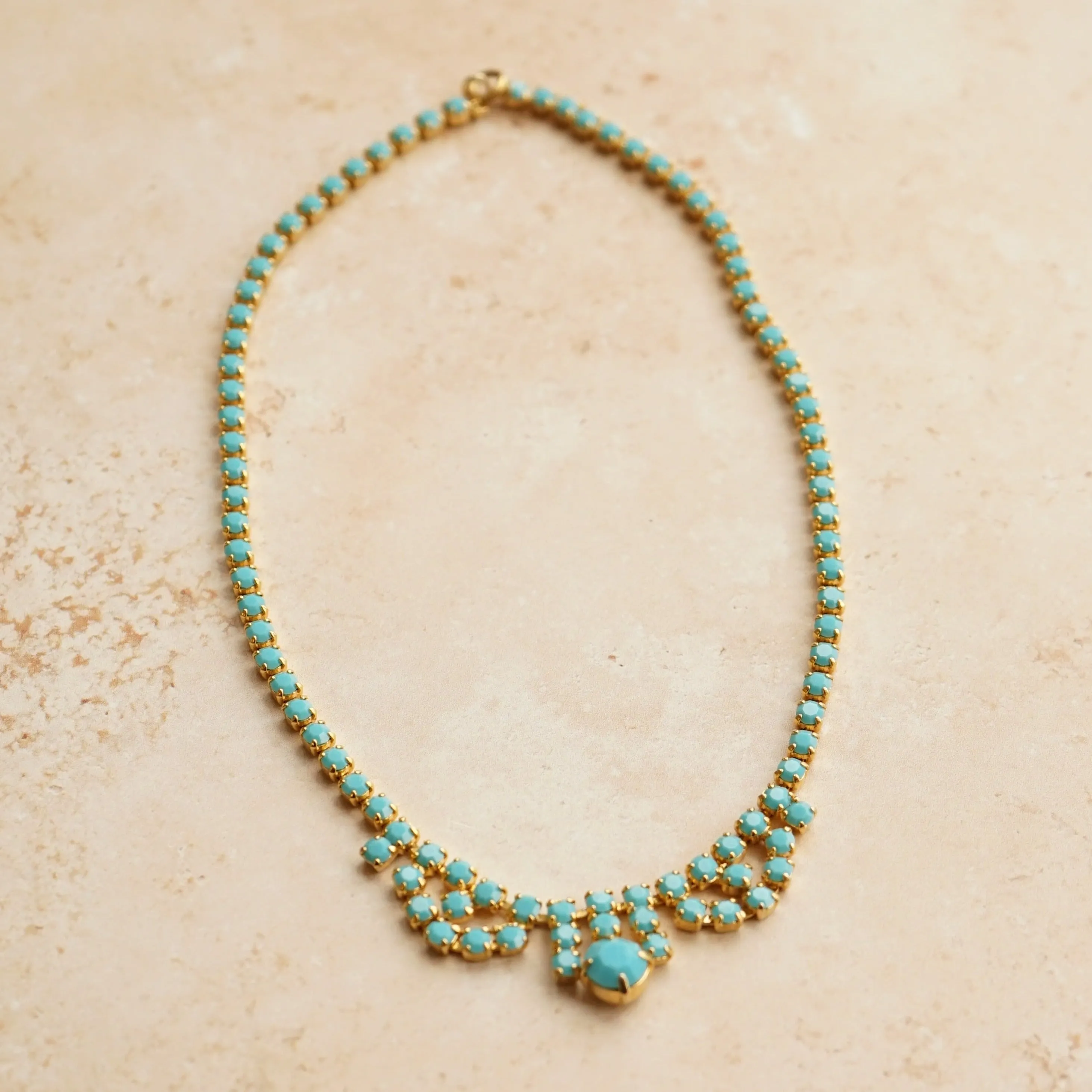 Vintage Turquoise Crystal Collar Necklace