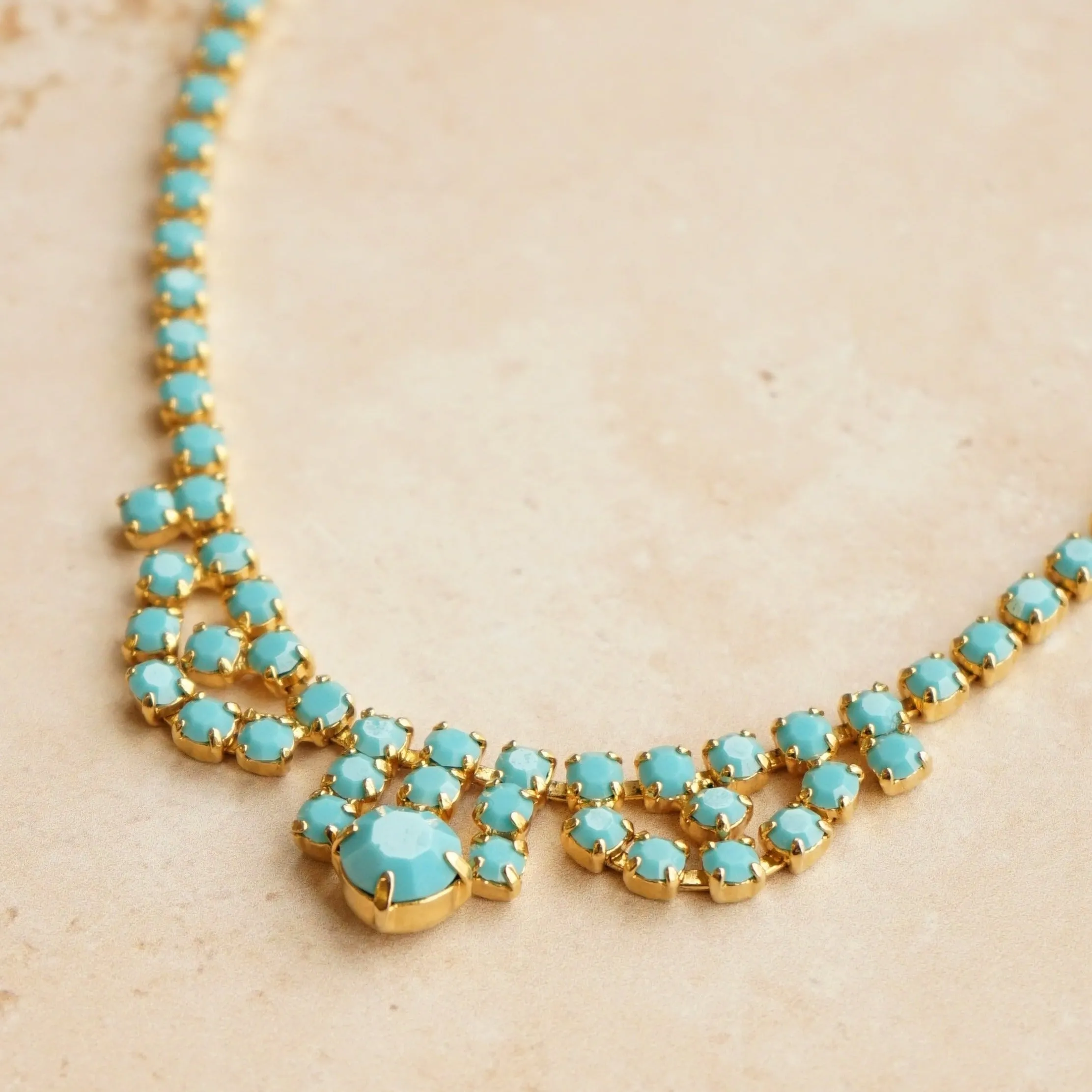 Vintage Turquoise Crystal Collar Necklace