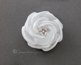 Wedding Hair Flower Clip of Satin and Chiffon with Pearls