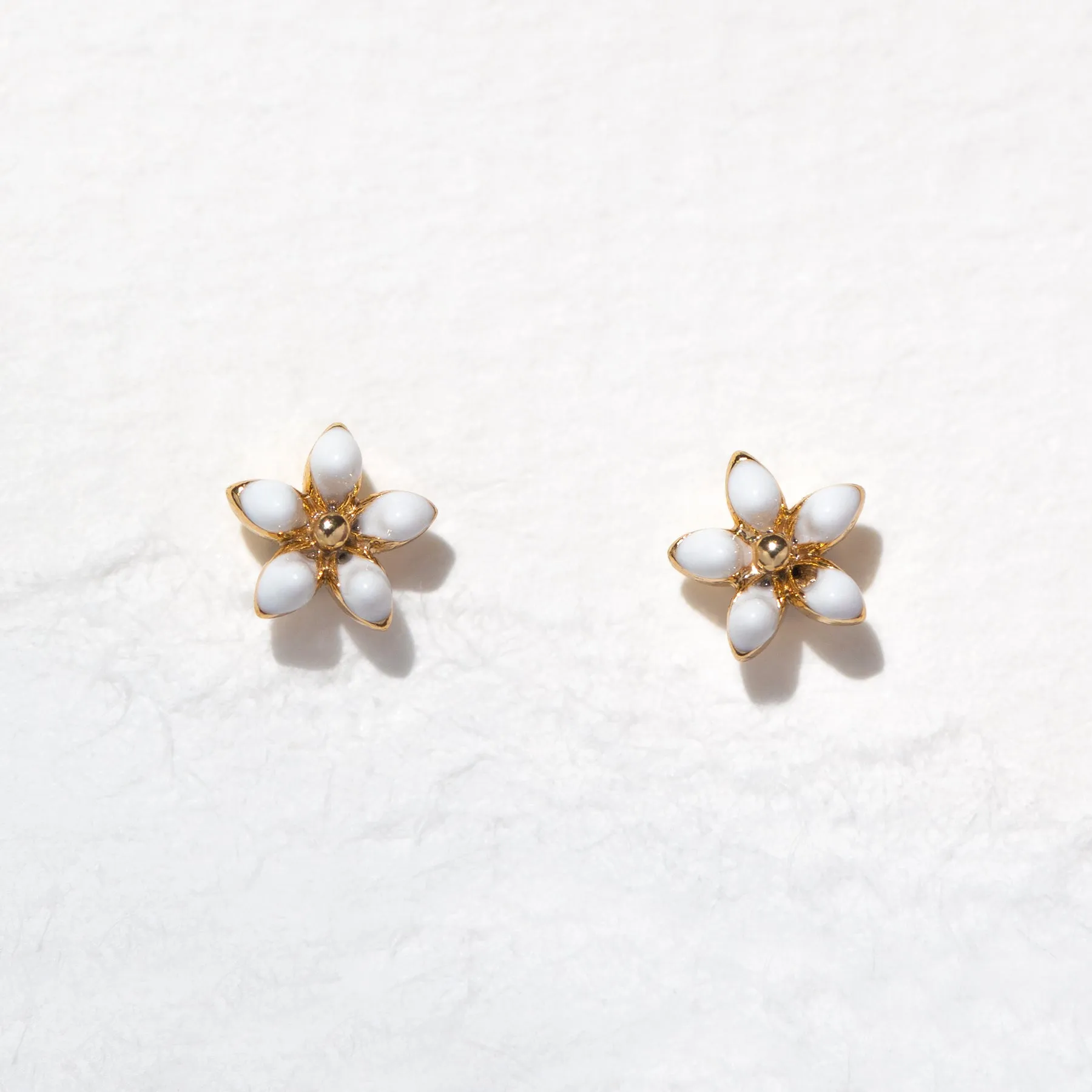 White Enamel Flower Studs