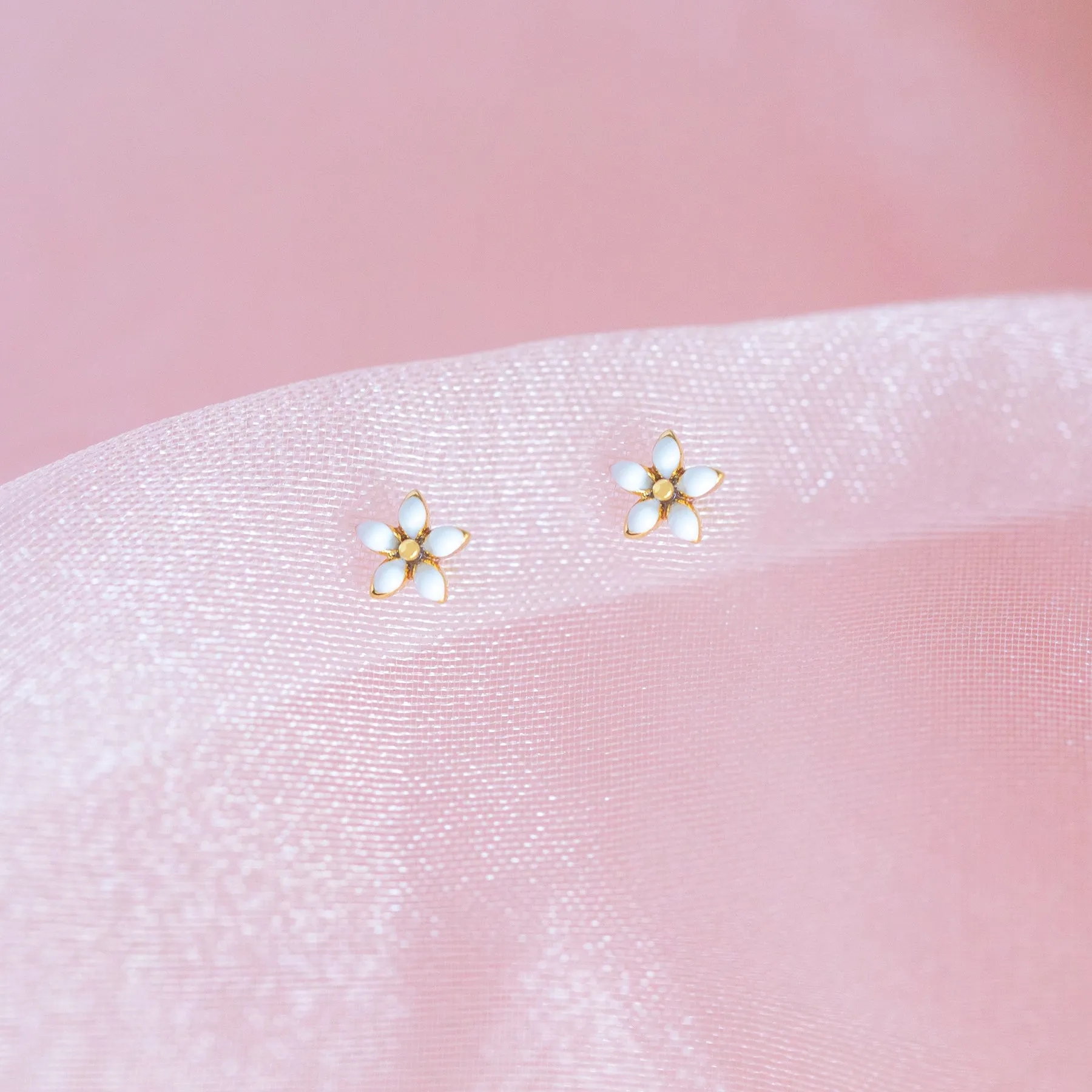 White Enamel Flower Studs