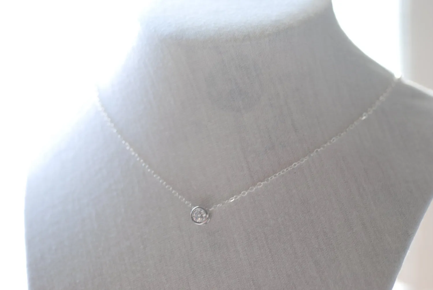 Wholesale Silver Solitaire Necklace, CZ Diamond Necklace, Simple Delicate Necklace, Minimal Necklace, Dainty Jewelry by HeirloomEnvy