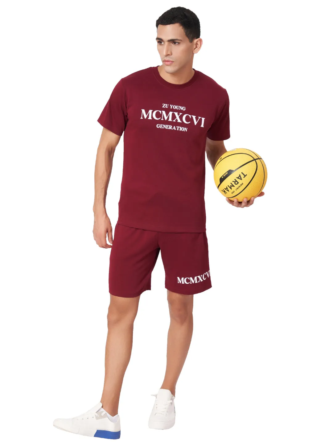 Wine T-shirt And Shorts Co-Ord Set