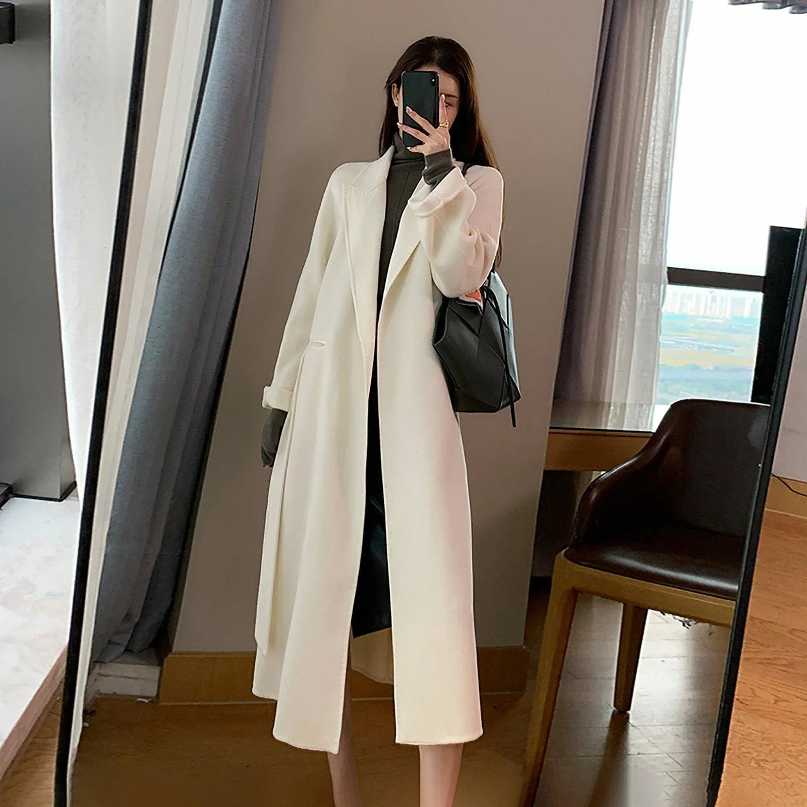 Women Double Faced Wool Long Coat,Handmade Coat,White Long Wool Coat,Olive Wool Overcoat,Wrap Wool Coat,Warm Winter Coat,Oversize Wool Coat