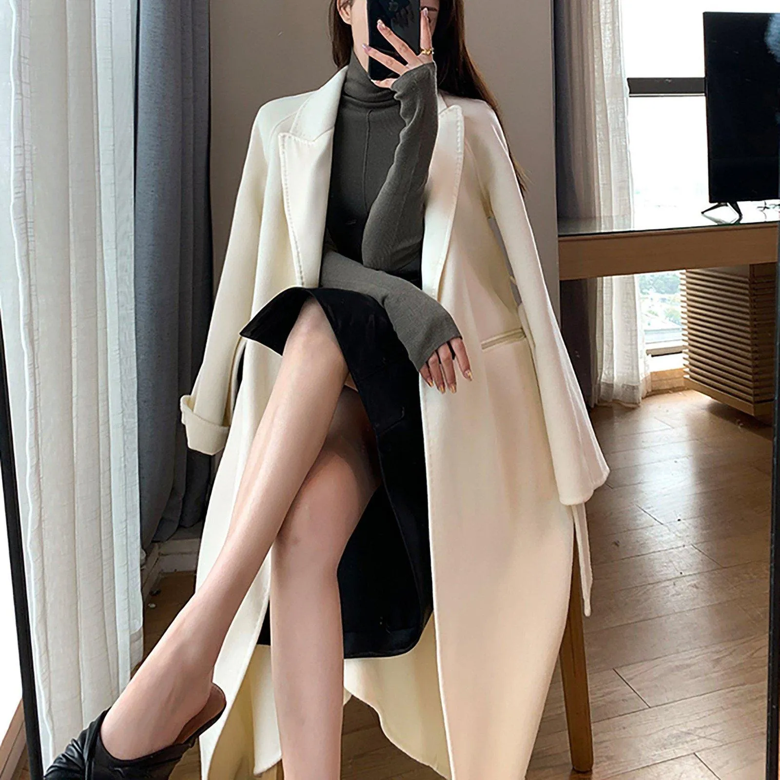 Women Double Faced Wool Long Coat,Handmade Coat,White Long Wool Coat,Olive Wool Overcoat,Wrap Wool Coat,Warm Winter Coat,Oversize Wool Coat