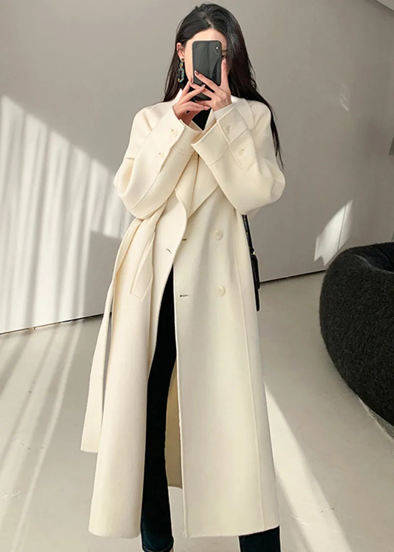 Women Double Faced Wool Long Coat,Handmade Coat,White Long Wool Coat,Olive Wool Overcoat,Wrap Wool Coat,Warm Winter Coat,Oversize Wool Coat