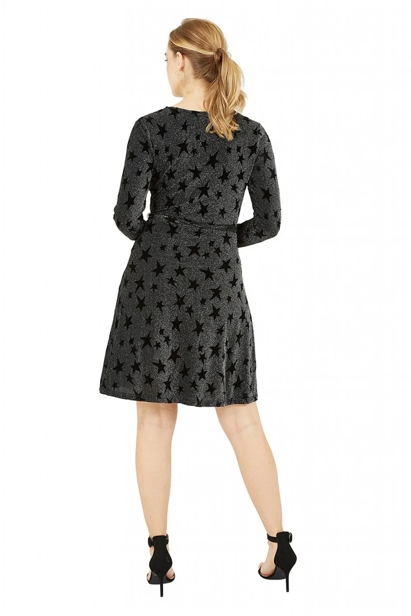 Yumi Black Glitter Star Wrap Dress