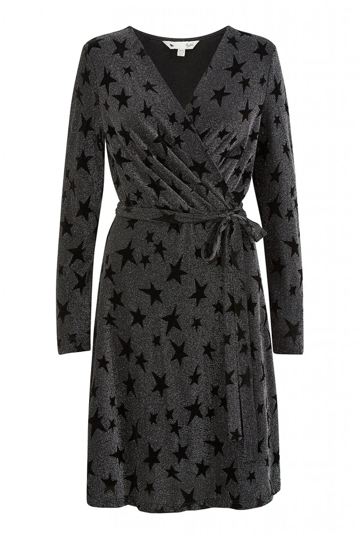 Yumi Black Glitter Star Wrap Dress