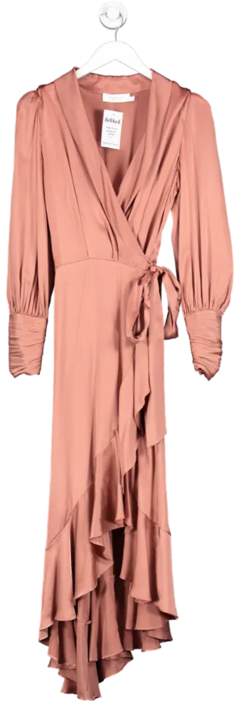 Zimmermann Pink Silk Wrap Midi Dress UK S/M