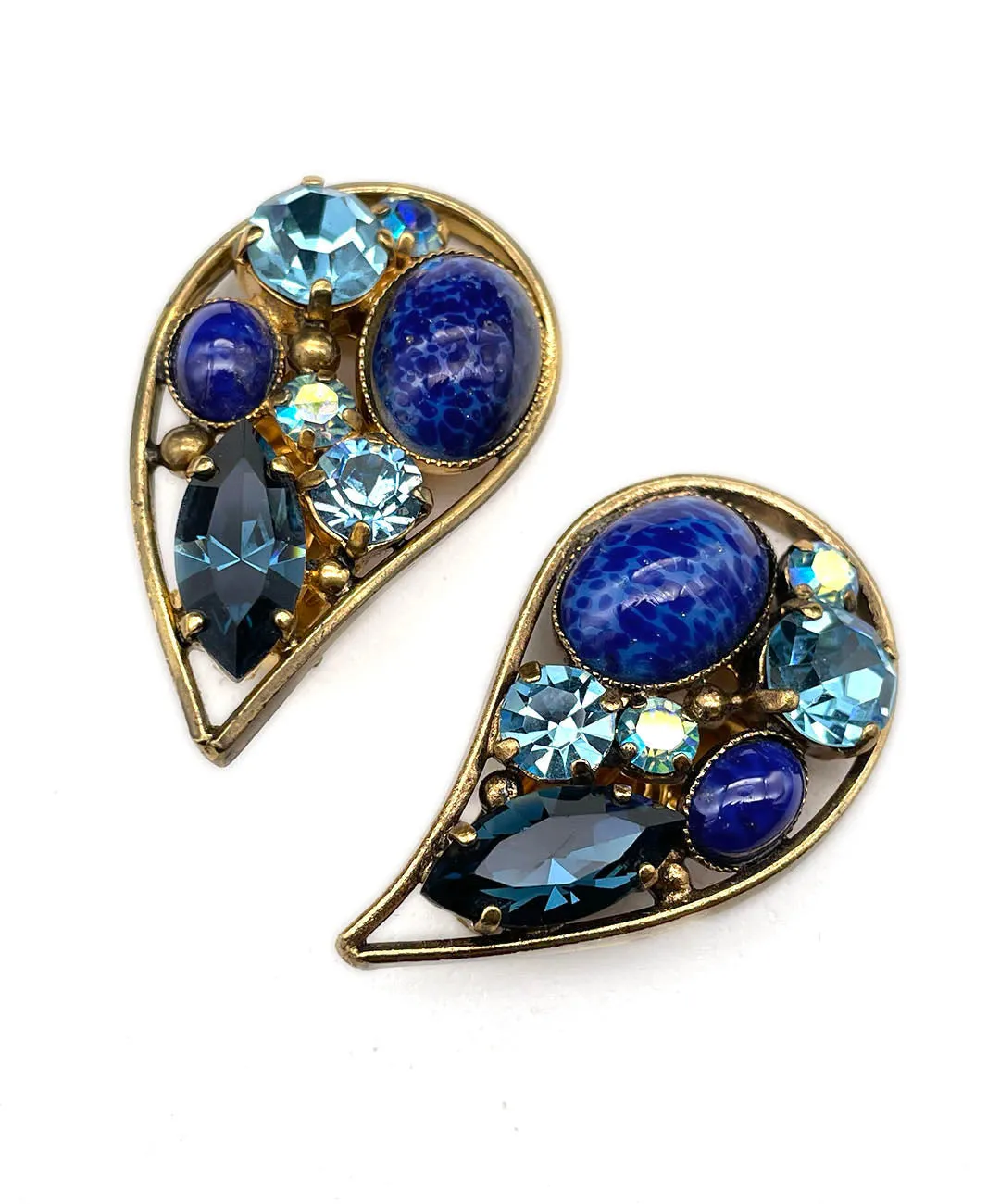 【ドイツ買付】ヴィンテージ SEIBOTH ペイスリー ブルー ビジュー イヤリング/Vintage SEIBOTH Paisley Blue Bijou Clip On Earrings