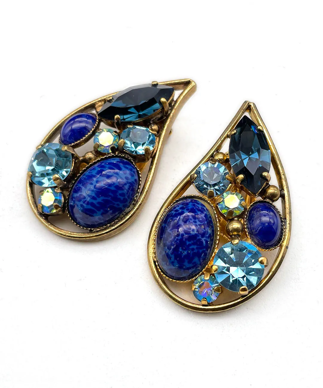 【ドイツ買付】ヴィンテージ SEIBOTH ペイスリー ブルー ビジュー イヤリング/Vintage SEIBOTH Paisley Blue Bijou Clip On Earrings