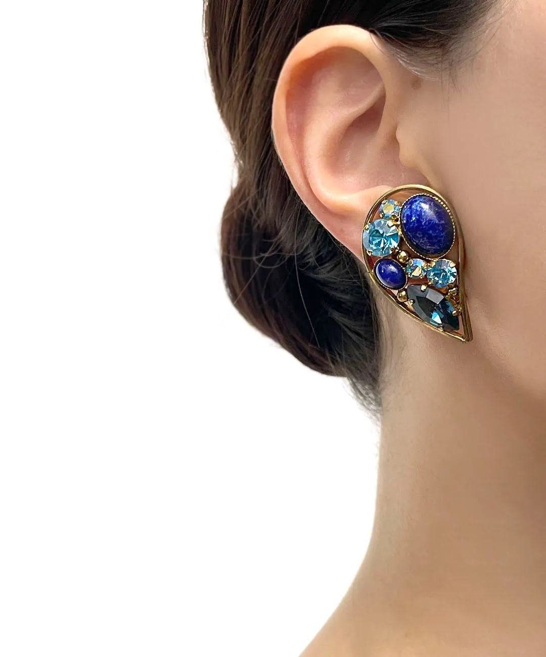 【ドイツ買付】ヴィンテージ SEIBOTH ペイスリー ブルー ビジュー イヤリング/Vintage SEIBOTH Paisley Blue Bijou Clip On Earrings