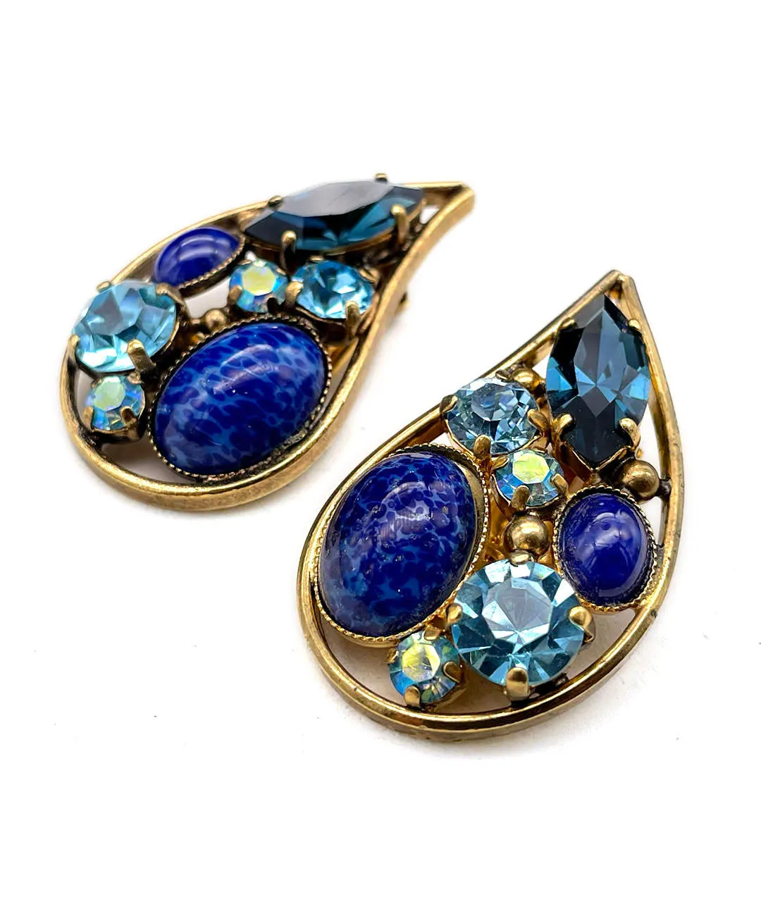 【ドイツ買付】ヴィンテージ SEIBOTH ペイスリー ブルー ビジュー イヤリング/Vintage SEIBOTH Paisley Blue Bijou Clip On Earrings