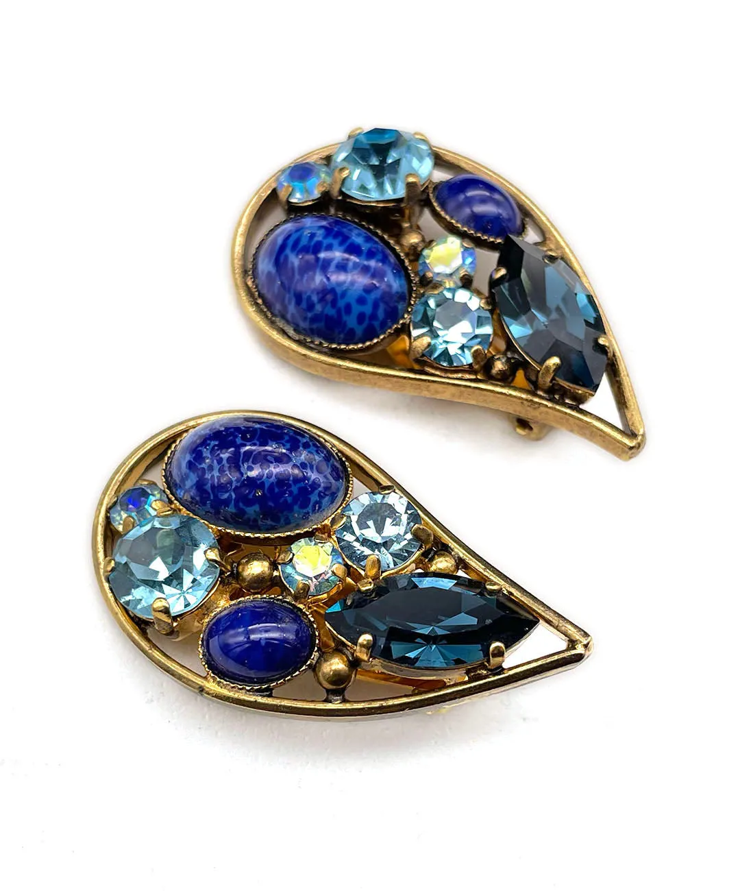 【ドイツ買付】ヴィンテージ SEIBOTH ペイスリー ブルー ビジュー イヤリング/Vintage SEIBOTH Paisley Blue Bijou Clip On Earrings