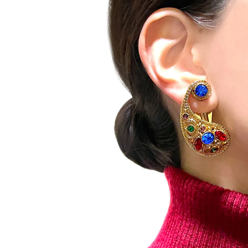 【フランス輸入】ヴィンテージ SPHINX ペイズリー マルチビジュー イヤリング/Vintage SPHINX Paisley Multi Bijou Clip On Earrings