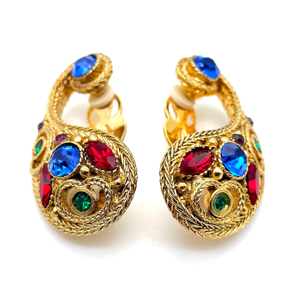 【フランス輸入】ヴィンテージ SPHINX ペイズリー マルチビジュー イヤリング/Vintage SPHINX Paisley Multi Bijou Clip On Earrings