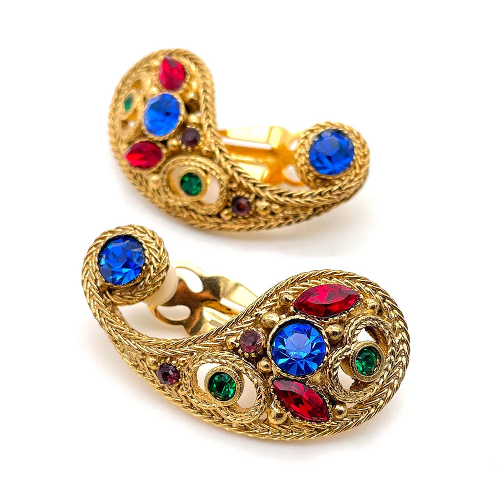 【フランス輸入】ヴィンテージ SPHINX ペイズリー マルチビジュー イヤリング/Vintage SPHINX Paisley Multi Bijou Clip On Earrings